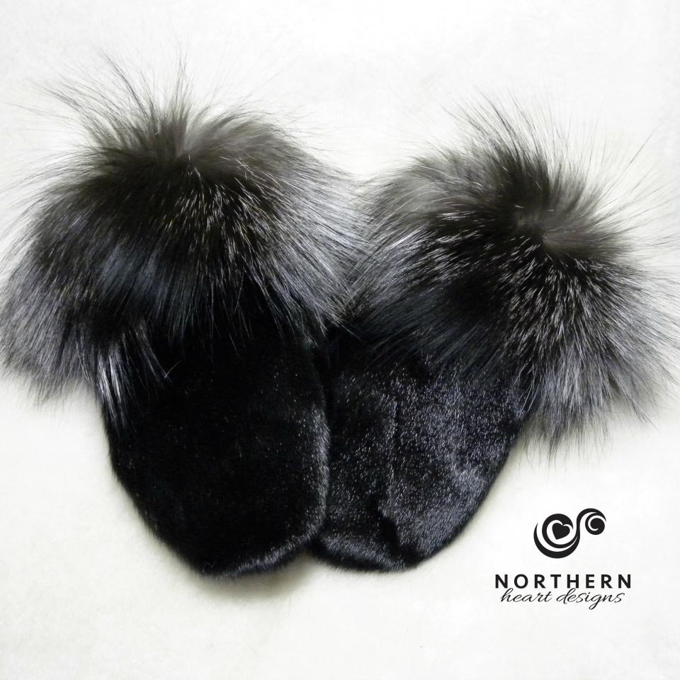seal mitts with silver fox fur cuff
