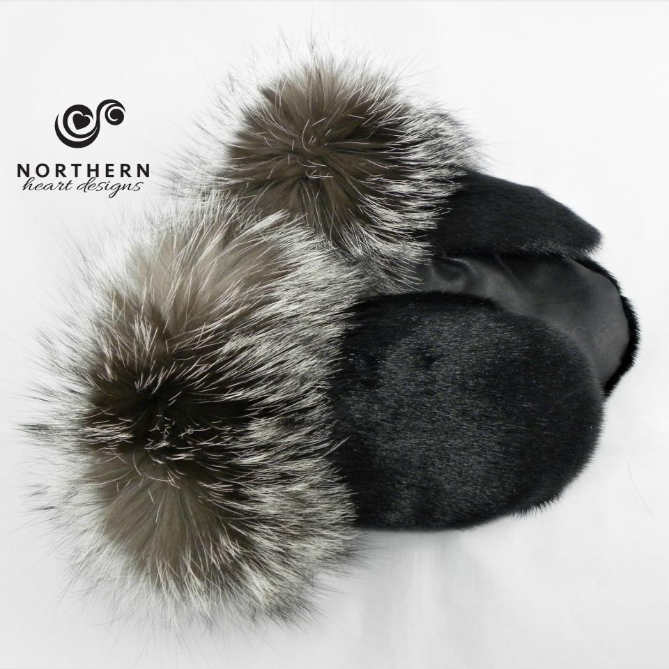 seal mitts with silver fox fur cuff