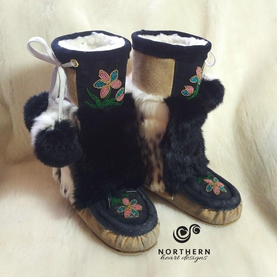 Kids mukluks with top section beading