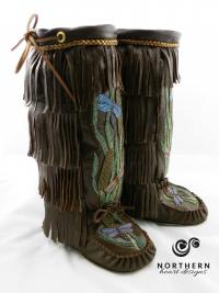 mukluks, beaded mukluks, fringed mukluks, leather fringe boots