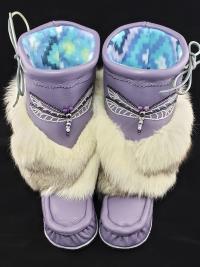 Mid-Calf Style Mukluks, Lilac colour with Dragonfly Beading, Ladies 7 (fit 6.5-7.5)