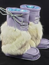 Mid-Calf Style Mukluks, Lilac colour with Dragonfly Beading, Ladies 7 (fit 6.5-7.5)