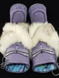 Mid-Calf Style Mukluks, Lilac colour with Dragonfly Beading, Ladies 7 (fit 6.5-7.5)