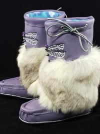Mid-Calf Style Mukluks, Lilac colour with Dragonfly Beading, Ladies 8 (fit 7.5-8.5)