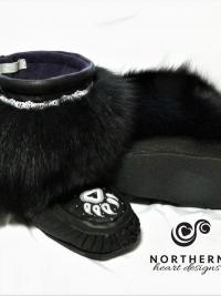 beaded mukluks, short mukluks, leather, fur, handmade, mukluks