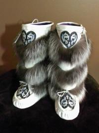 mukluks, beaded mukluks, leather fur mukluks, tiered fur mukluks