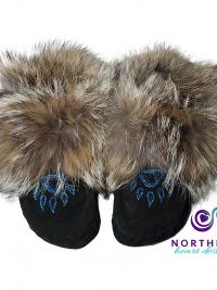 bear paw beaded coyote fur moccasin slippers