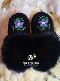 kids moccasins, leather, fur, beading