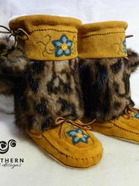 kids mukluks, leather, fur, beading