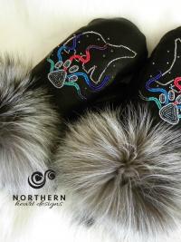 beaded mitts, leather mitts, fur mitts