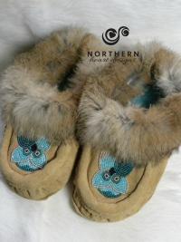 kids moccasins, leather, fur, beading