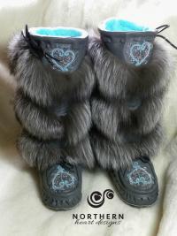 mukluks, beaded mukluks, leather fur mukluks, tiered fur mukluks