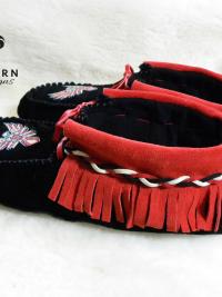 Scout moccasins, outdoor moccasins, leather moccasins, fringe, lace