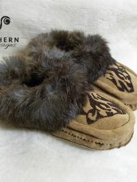 beaded moccasins, moccasin slippers, leather, fur, beading, handmade moccasins