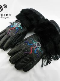 gauntlets, gauntlet gloves, leather gloves, winter gloves, leather, fur, beading