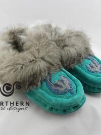 moccasins, slippers, beading, suede, leather, fur