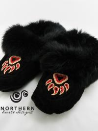 beaded moccasins, moccasin slippers, leather, fur, beading, handmade moccasins