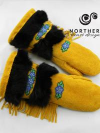gauntlets, leather gauntlets, fur mitts, leather, fur, beading