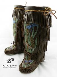 mukluks, beaded mukluks, fringed mukluks, leather fringe boots