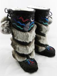 mukluks, beaded mukluks, leather fur mukluks, tiered fur mukluks