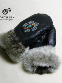 leather mitts, beaded mitts, leather, fur