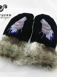 beaded mitts, leather mitts, fur mitts