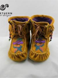 Scout moccasins, outdoor moccasins, leather moccasins, fringe, lace