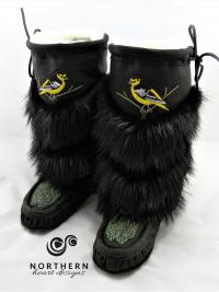 mukluks, beaded mukluks, leather fur mukluks, tiered fur mukluks