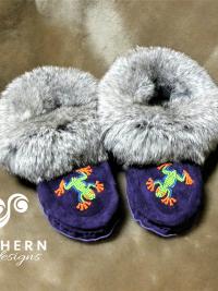 beaded moccasins, moccasin slippers, leather, fur, beading, handmade moccasins