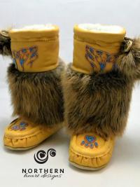 kids mukluks, leather, fur, beading, hadmade mukluks