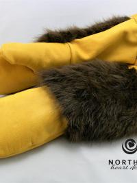 full length gauntlets, leather fur gauntlets, full length mitts