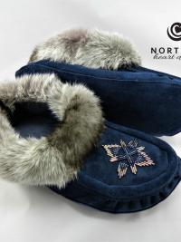 moccasins, beading, leather, suede, fur, slippers