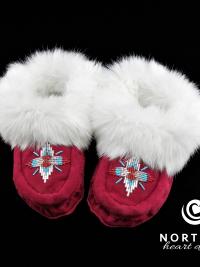 moccasins, beading, leather, suede, fur, slippers