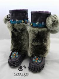 kids mukluks, leather, fur, beading, handmade mukluks