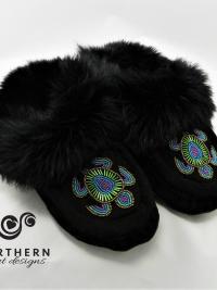 moccasins, slippers, beading, suede, leather, fur