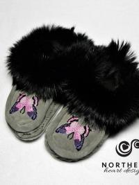 moccasins, slippers, beading, suede, leather, fur