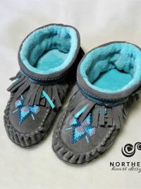 moccasins, beading, leather, suede, fringe, slippers