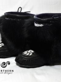 mukluks, beaded mukluks, mid-calf mukluks, leather, fur, beading, handmade