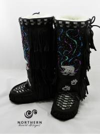 mukluks, beaded mukluks, fringed mukluks, leather fringe boots