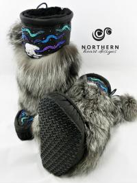 mukluks, beaded mukluks, leather fur mukluks, tiered fur mukluks