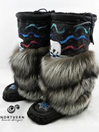 mukluks, beaded mukluks, leather fur mukluks, tiered fur mukluks