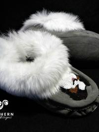 beaded moccasins, moccasin slippers, leather, fur, beading, handmade moccasins