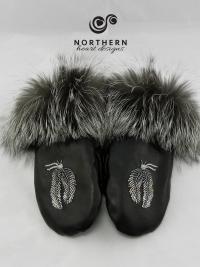 leather mitts, beaded mitts, leather, fur