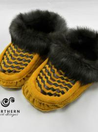 moccasins, slippers, leather weave, leather, fur