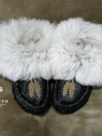 beaded moccasins, moccasin slippers, leather, fur, beading, handmade moccasins