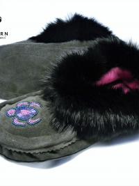 beaded moccasins, moccasin slippers, leather, fur, beading, handmade moccasins