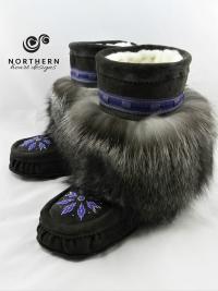 mukluks, beaded mukluks, mid-calf mukluks, leather, fur, beading, handmade