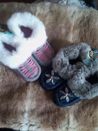 moccasins, slippers, leather weave, leather, fur