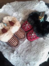 moccasins, slippers, leather weave, leather, fur