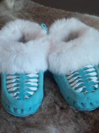 moccasins, slippers, leather weave, leather, fur